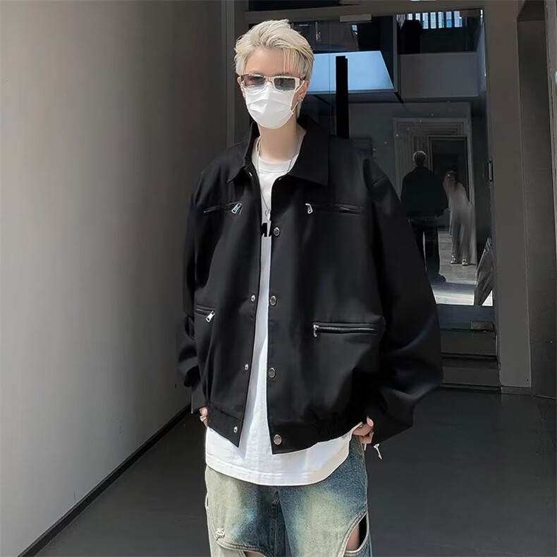 W11031-P70网图现货春季新款穿搭短款垫肩外套高级感痞帅夹克,男装夹克,星座1608
