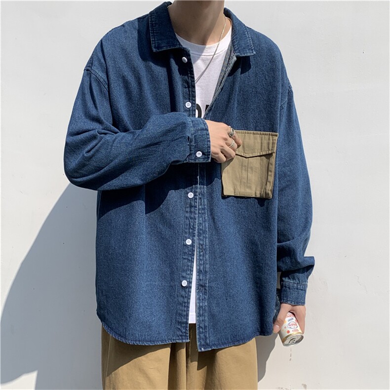 韩版潮流休闲工装衬衣春ins潮牌痞帅宽松牛仔衬衫外套W441-P50,男装衬衫,星座512-2