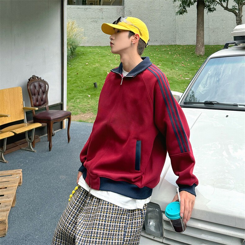 抖音得物高品质26春装美式高街重磅结构拼接织带立领卫衣外套CM42,女装短外套,电商A486-1