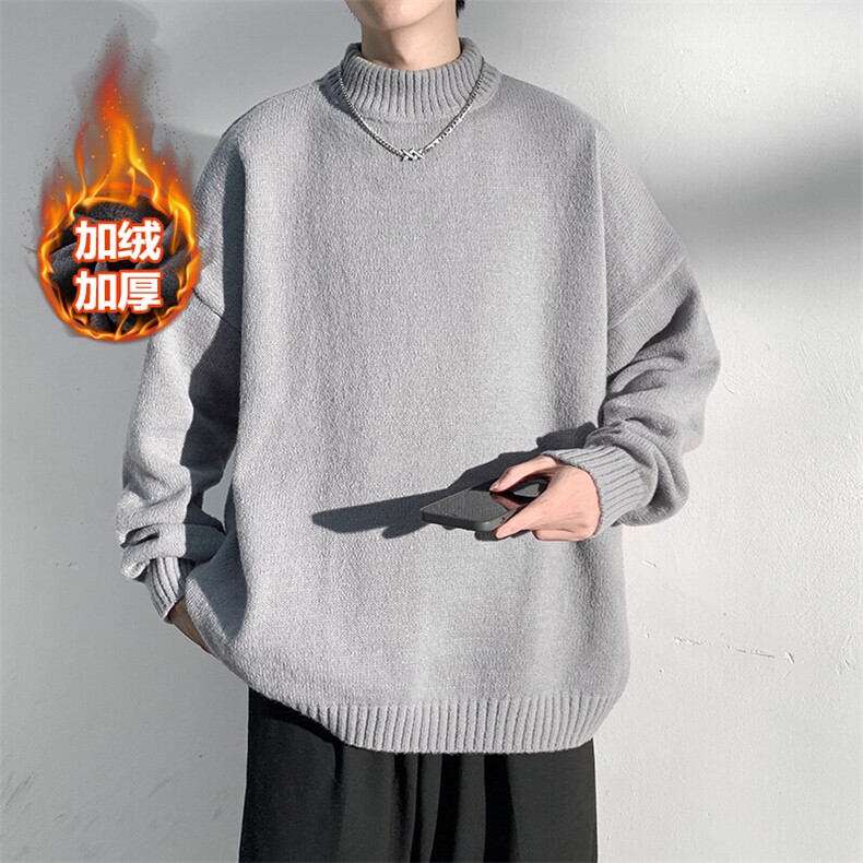 冬款韩版纯色加绒加厚打底衫男套头毛衣针织衫MY103J加绒-P60,男装针织衫/毛衣,电商A001