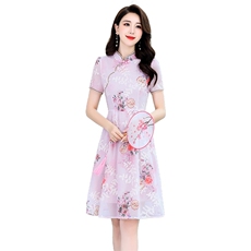 2024夏季新款简约优雅气质复古立领设计时尚修身显瘦连衣裙，女装连衣裙，伊航服饰