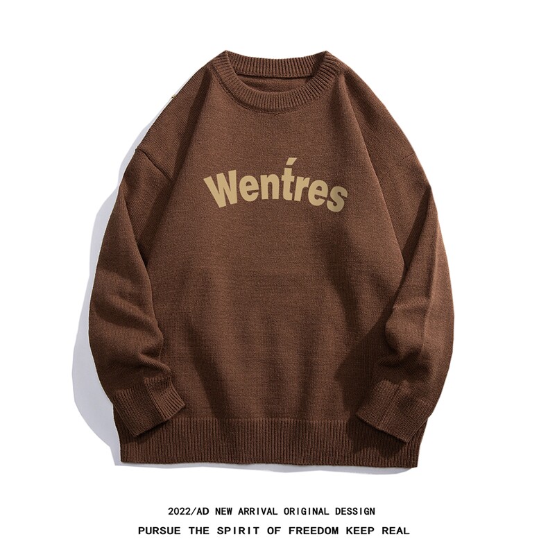 白底22秋冬新款潮流字母印花保暖圆领套头毛衣M1053P50控68，男装针织衫/毛衣，电商A247-1