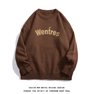 白底22秋冬新款潮流字母印花保暖圆领套头毛衣M1053P50控68，男装针织衫/毛衣，电商A247-1