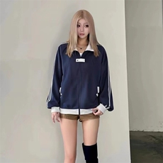 抖音得物品质秋冬美式高街重磅结构拼接织带翻领卫衣夹克外套W113，男装夹克，电商A486-1