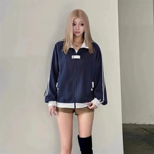 抖音得物品质秋冬美式高街重磅结构拼接织带翻领卫衣夹克外套W113图片