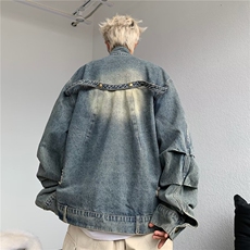牛仔外套男士美式高街vibe水洗设计感痞帅休闲宽松夹克J8617-P72，男装夹克，星座1008