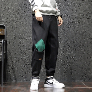 1秋季日系撞色哈伦裤健身运动卫裤大码M-5XL休闲裤黑墙K01P55控78图片