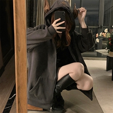 A440-P108美式复古连帽加绒卫衣外套男女冬季新款耳朵棉开衫外套，女装短外套，星座911