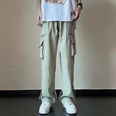 日系复古工装裤子男夏季潮牌宽松设计感小众多口袋休闲阔腿拖地裤，男装休闲裤，四季星座218-1