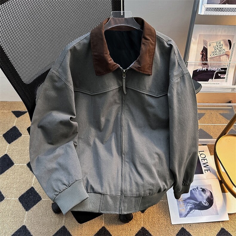 美式cleanfit复古底特律工装外套男款秋季翻领棒球服短款纯棉夹克,男装夹克,星座813-2