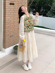 超好看提花马甲连衣裙套装女2025春季新款法式设计感仙女裙两件套图片