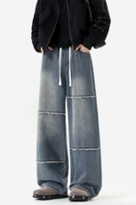 现货A2288TP38-秋季新款美式复古毛边设计感牛仔裤男直筒阔腿裤子，男装牛仔裤，电商B241