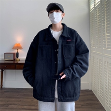 日系加绒牛仔棉衣外套男冬宽松情侣款复古加厚保暖翻领MY2225-P88，男装棉衣，星座1103-3