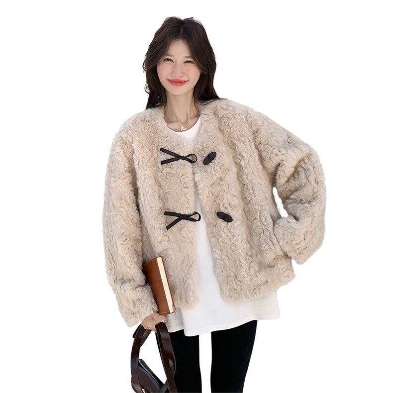小个子高级感棉服2025秋冬季圆领毛茸茸皮毛一体加厚短款外套女,女装短外套,2C230