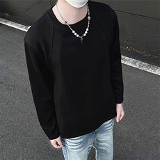 抖音得物品质26春装美式高街曼巴棉螺纹拼接卫衣圆领长袖T恤YT164，男装T恤，电商A486-1