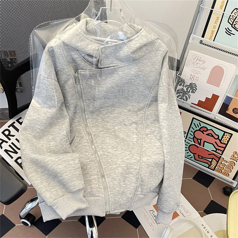 高街美式设计感不规则双拉链卫衣男女春秋重磅连帽外套W0185-P70,男装卫衣,星座308B-1