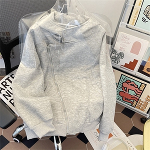 高街美式设计感不规则双拉链卫衣男女春秋重磅连帽外套W0185-P70