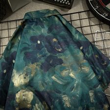 CS20-P45夏装油画印花冰丝半袖衬衫男士宽松大码胖子短袖衬衣，男装衬衫，电商B369（原A024）