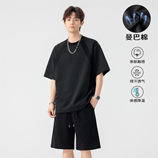 特批P58无差价25夏季潮流复古曼巴棉重磅两件套装男T5098+DK5849，男装休闲套装，电商A001-1