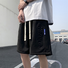 港风麂皮绒钢印运动休闲裤美式高街五分裤宽松直通短裤DK015P34，男装休闲裤，星座1204-3