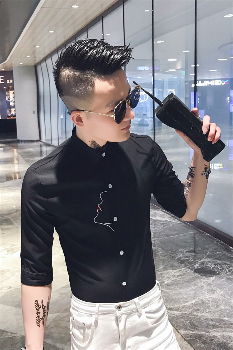 707-P502021夏季纯色中袖衬衫社会小伙英伦衬衣潮,男装衬衫,星座312A