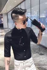 707-P502021夏季纯色中袖衬衫社会小伙英伦衬衣潮，男装衬衫，星座312A