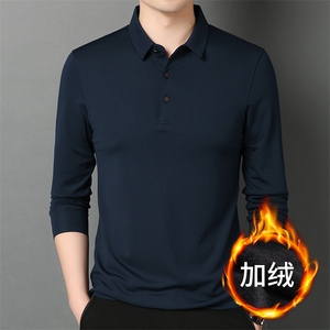 男士长袖翻领休闲针织衫冬季新款中年加绒加厚保暖毛衣打底衫男装图片