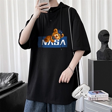 LD54247-P45NASA连帽短袖t恤男大码胖子带帽五分袖中袖，男装T恤，电商A040