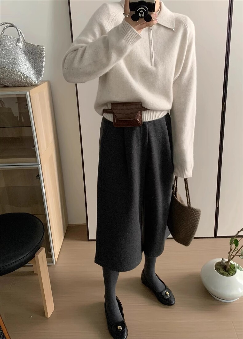 2025秋冬百搭时尚新款半开领翻领羊毛衫，女装针织衫/毛衣，秀阁羊绒