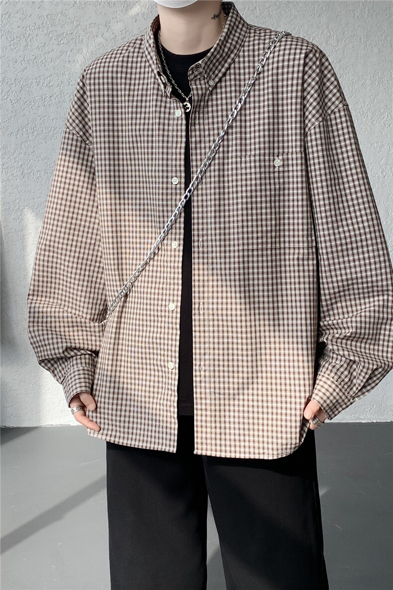 8XL-Mmiu系穿搭复古蓝格子衬衫男宽松纯棉长袖衬衣男CS540-P45,男装衬衫,电商D206-1