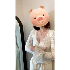 2026新款辣妹纯欲白色蕾丝v领长袖t恤女秋冬季修身内搭打底衫上衣，男装T恤，星座506A