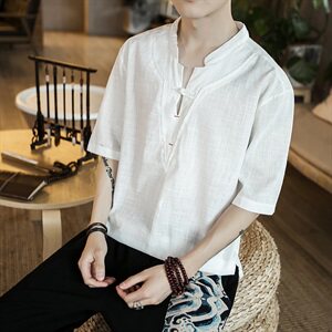 夏季棉麻短袖T恤男中国风复古大码薄款半袖上衣钱塘6005-TX68-P30图片