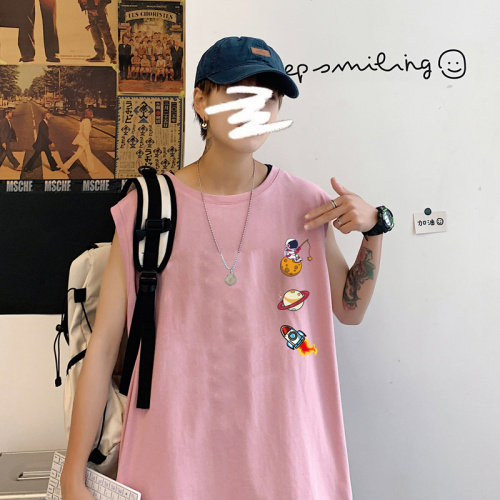 ！港风2023夏季无袖背心男加肥加大码宽松短袖T恤男BX277-P20，男装背心/马甲，电商B371