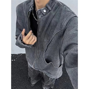 复古灰色小众设计感短款外套男秋季高级质感立领夹克JKK29-P87