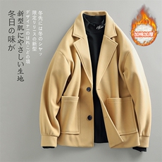 冬新英伦单排扣西装领夹克男大码毛呢大衣加厚外套J555J加棉-P100，男装毛呢大衣，电商A082