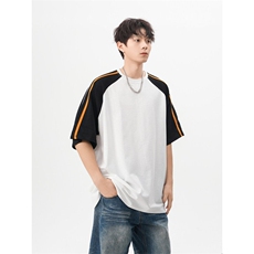纯棉夏季新款港风日系拼色拼接圆领短袖T恤XZ608-T2517-P35控48，男装T恤，星座608(原A046)