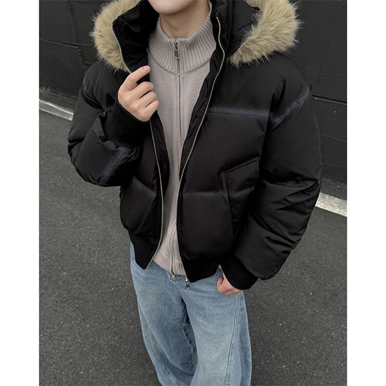 美式长毛爆版基础款大毛领皮外套连帽棉服男冬季夹棉,男装棉衣,星座307A