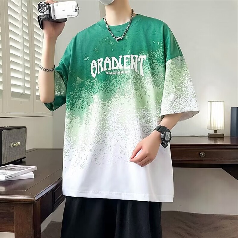 渐变泼墨T恤男士韩版潮流短袖字母印花2024夏季ins体恤ST442-P27,男装T恤,星座412-3