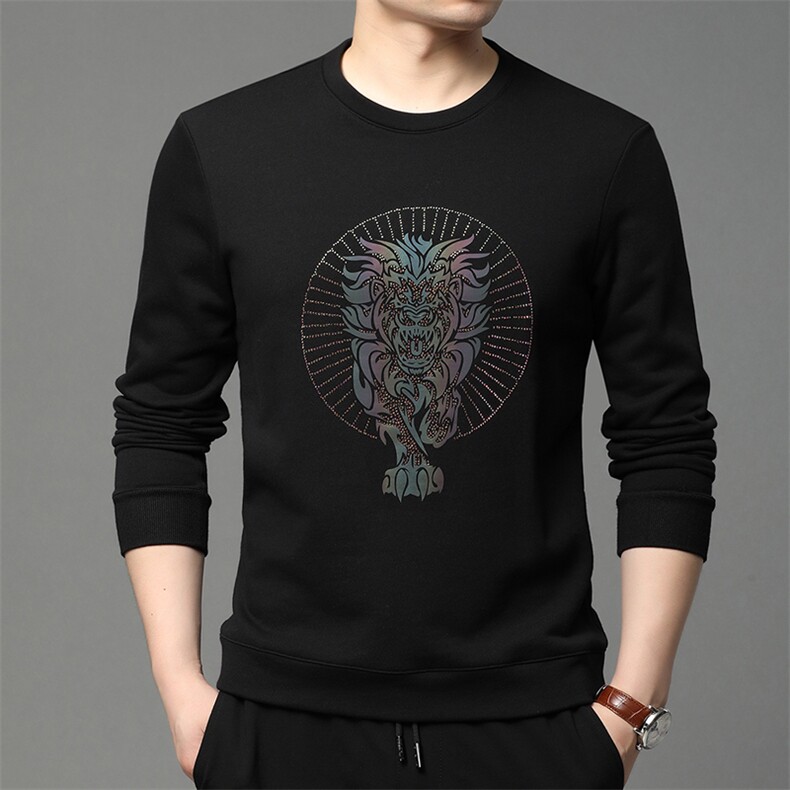 男士纯棉薄款春秋季中年圆领卫衣2023新款宽松长袖t恤男打底衫，男装卫衣，电商B212（原钱塘6029）