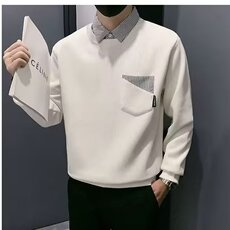 2025新款春秋款假两件卫衣男宽松潮牌衬衫领内搭打底衫男潮，男装T恤，星座506A