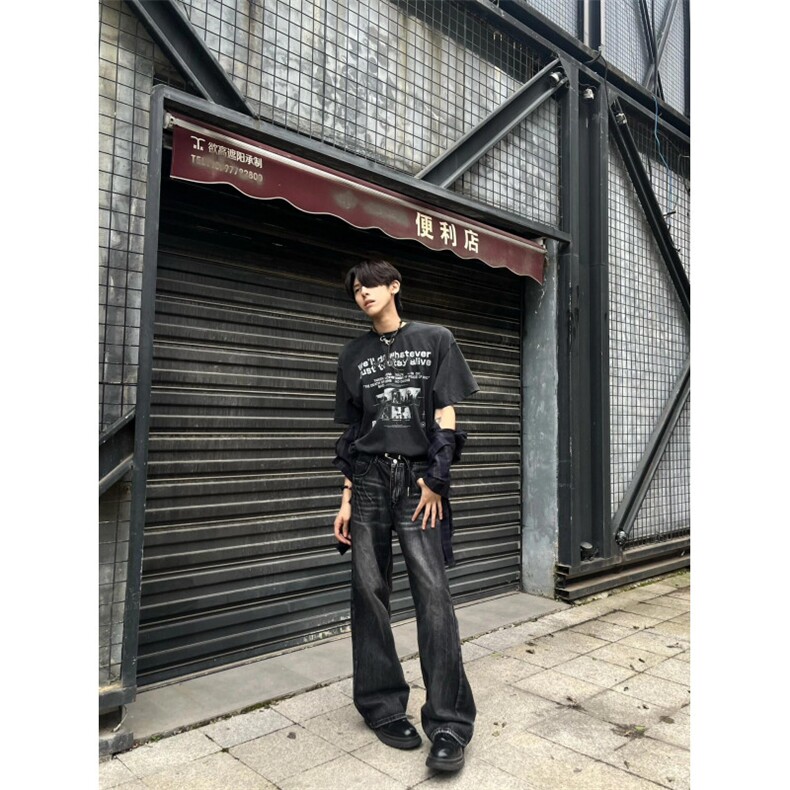 【有货】闪电纹牛仔裤美式vibe风裤子高街修身微喇A119LL-特P50,男装牛仔裤,星座1007（原301D）