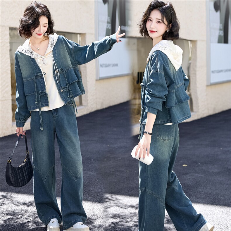 春装女2025年新款时尚套装新中式气质减龄休闲牛仔超火三件套女装,女装套装/套裙,欣品汇