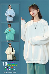 中性风 2023秋季十色纯色圆领卫衣男大码宽松外套 WY98 P25控38图片