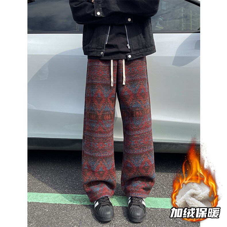 8XL-M羊羔绒裤子男冬季加绒加厚民族风重磅针织棉裤大码KZ023P78，男装棉裤，电商B312