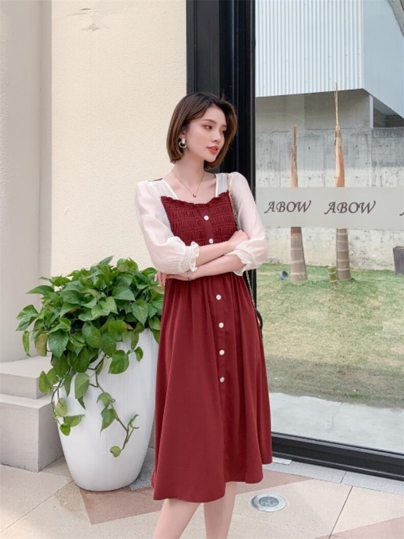 韩版修身显瘦连衣裙有现货，女装连衣裙，千利红