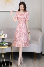 2026新款夏装韩版女装收腰显瘦气质中长款碎花雪纺连衣裙女温柔风，女装连衣裙，阿舍尔精品