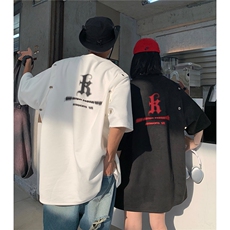 情侣装夏装新款袖子可拆卸麂皮绒字母印花圆领宽松T恤D286P38，男装T恤，电商A335-1（原A458）