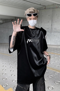 小众解构拼接亮面垫肩短袖t恤24夏设计感上衣 XZ514-2-202410-P68图片