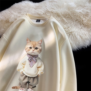 抖音品质秋季新款日系猫咪仿棉圆领卫衣wycm4048-特批28控49图片