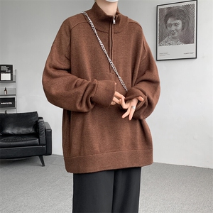 8XL-M复古半拉链立领毛衣男大码宽松针织线衫上衣外套MY1507/P75图片